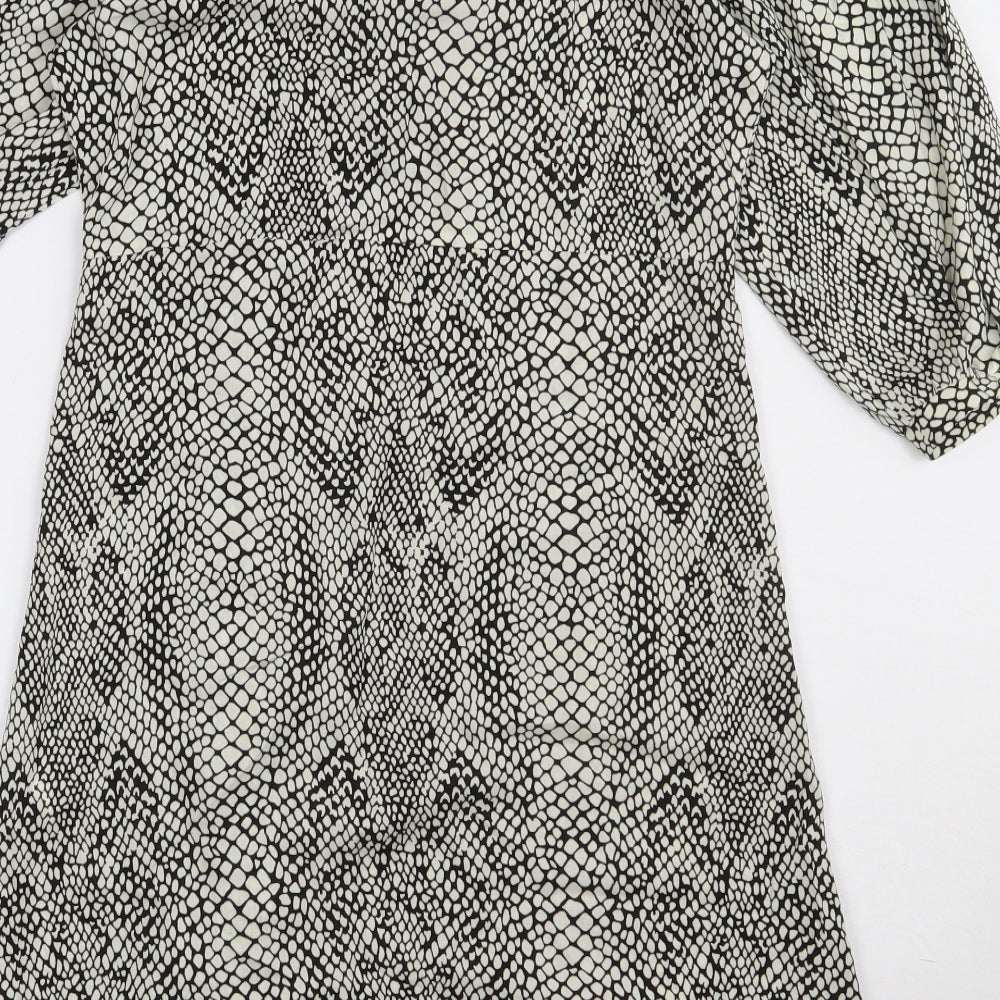 Stradivarius Womens Beige Animal Print Polyester A-Line  Size S  V-Neck Button