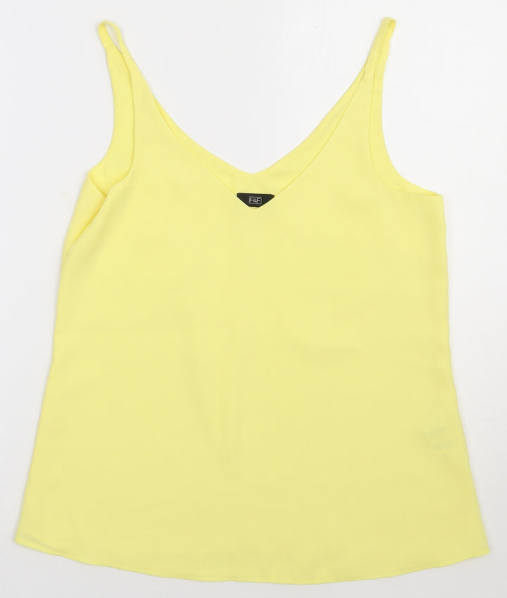 F&F Womens Yellow Polyester Basic Tank Size 6 V-Neck