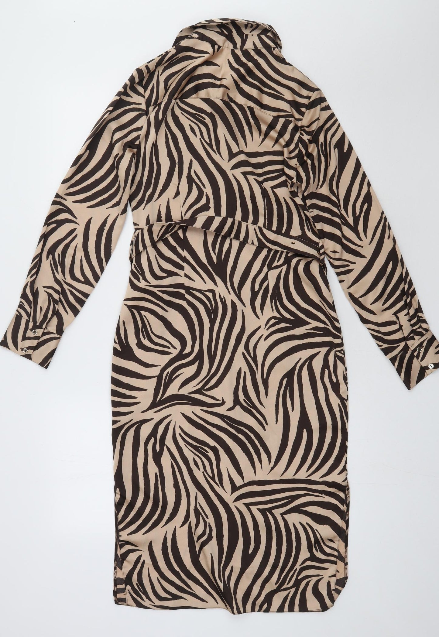 Lipsy Womens Brown Animal Print Polyester A-Line  Size 6  Collared Button