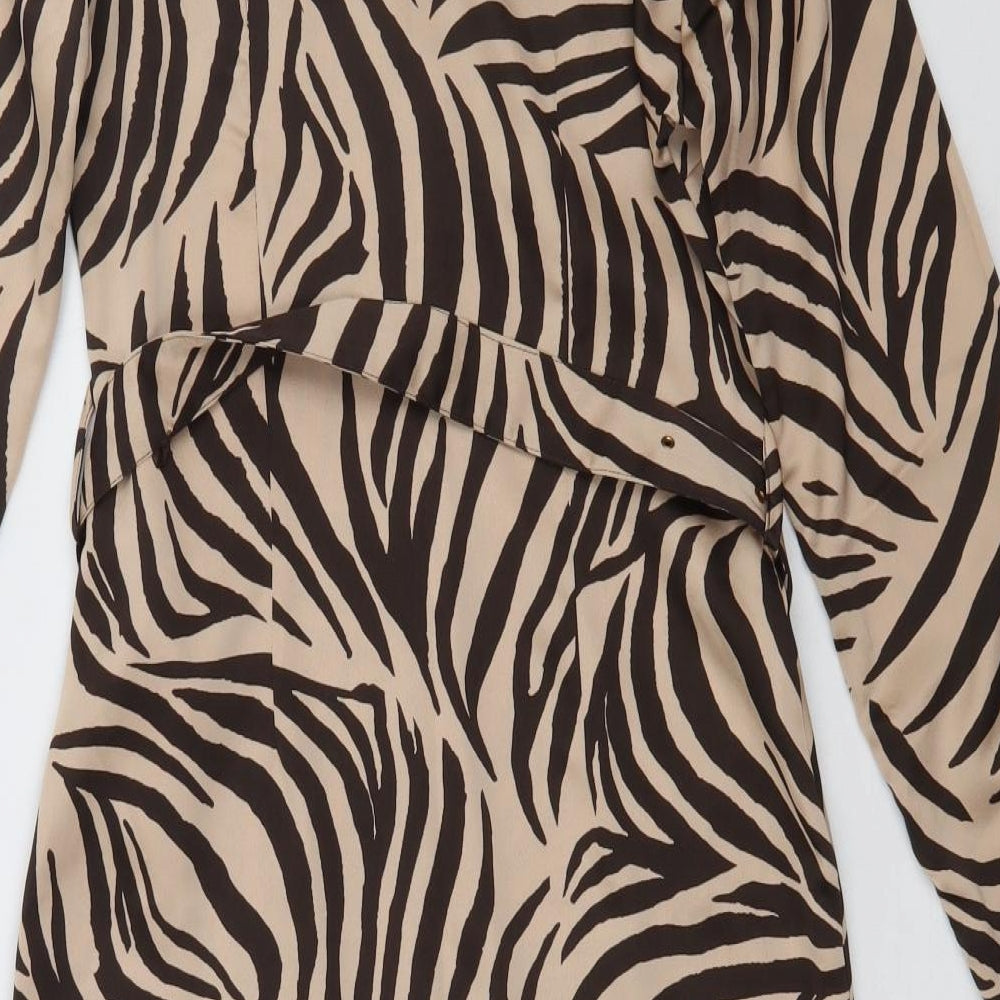 Lipsy Womens Brown Animal Print Polyester A-Line  Size 6  Collared Button