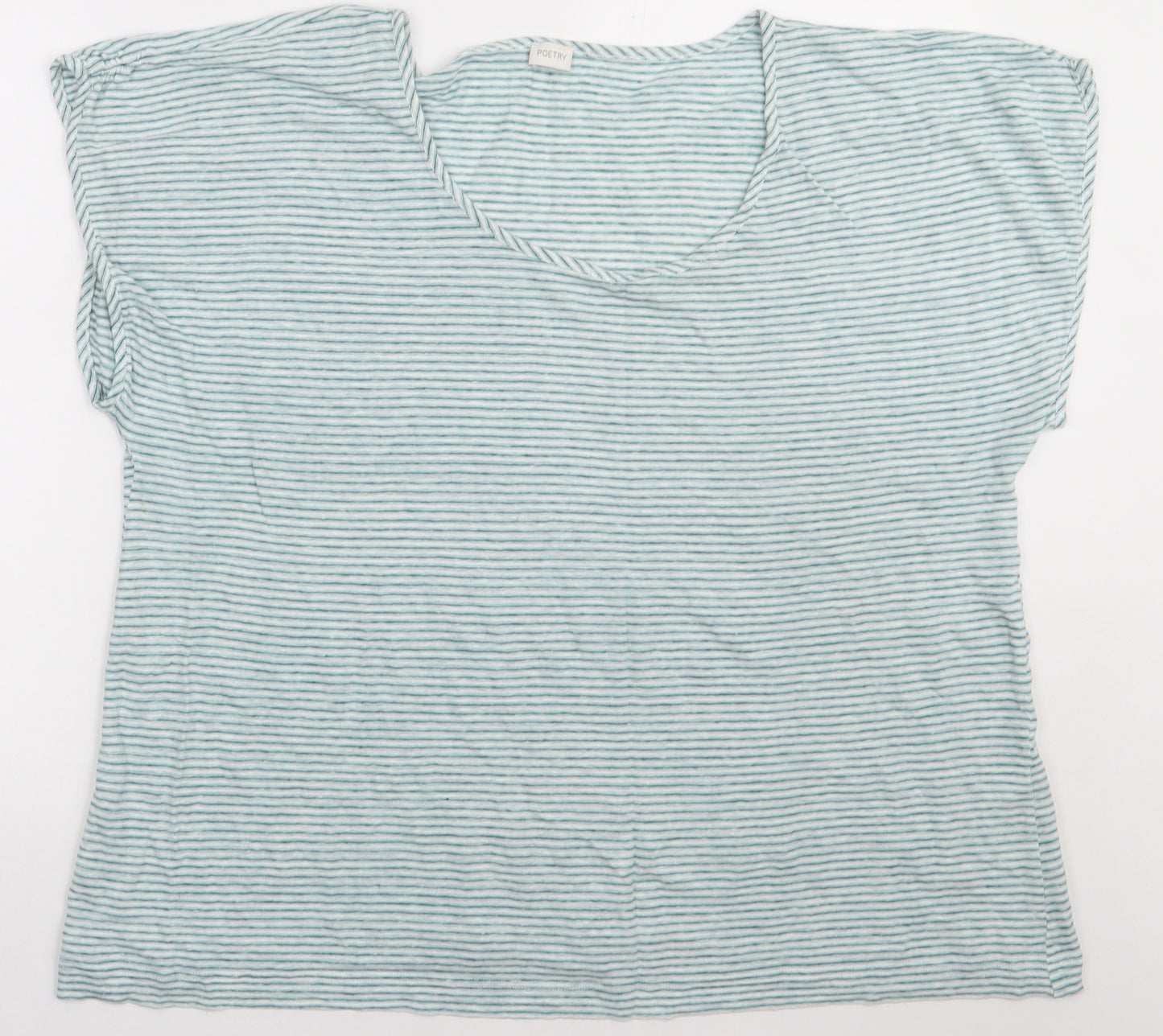 Poetry Womens Green Striped Linen Basic T-Shirt Size 22 Crew Neck