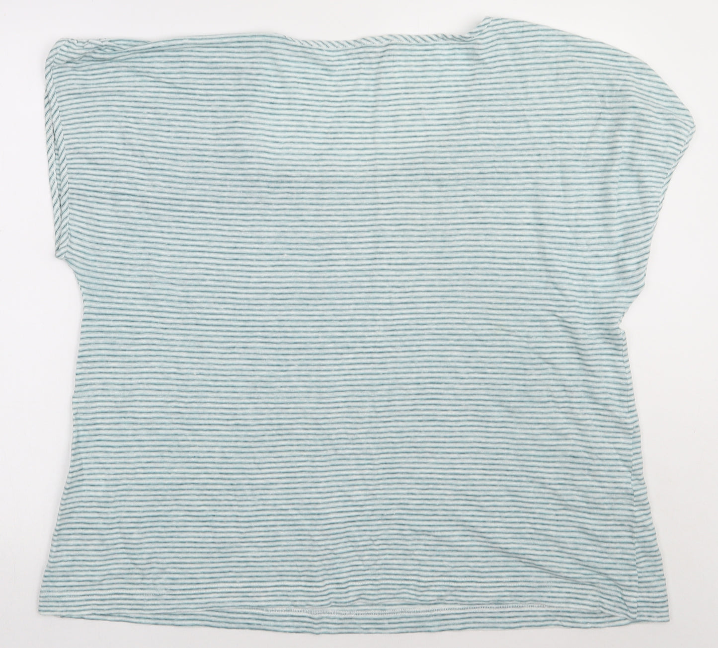 Poetry Womens Green Striped Linen Basic T-Shirt Size 22 Crew Neck