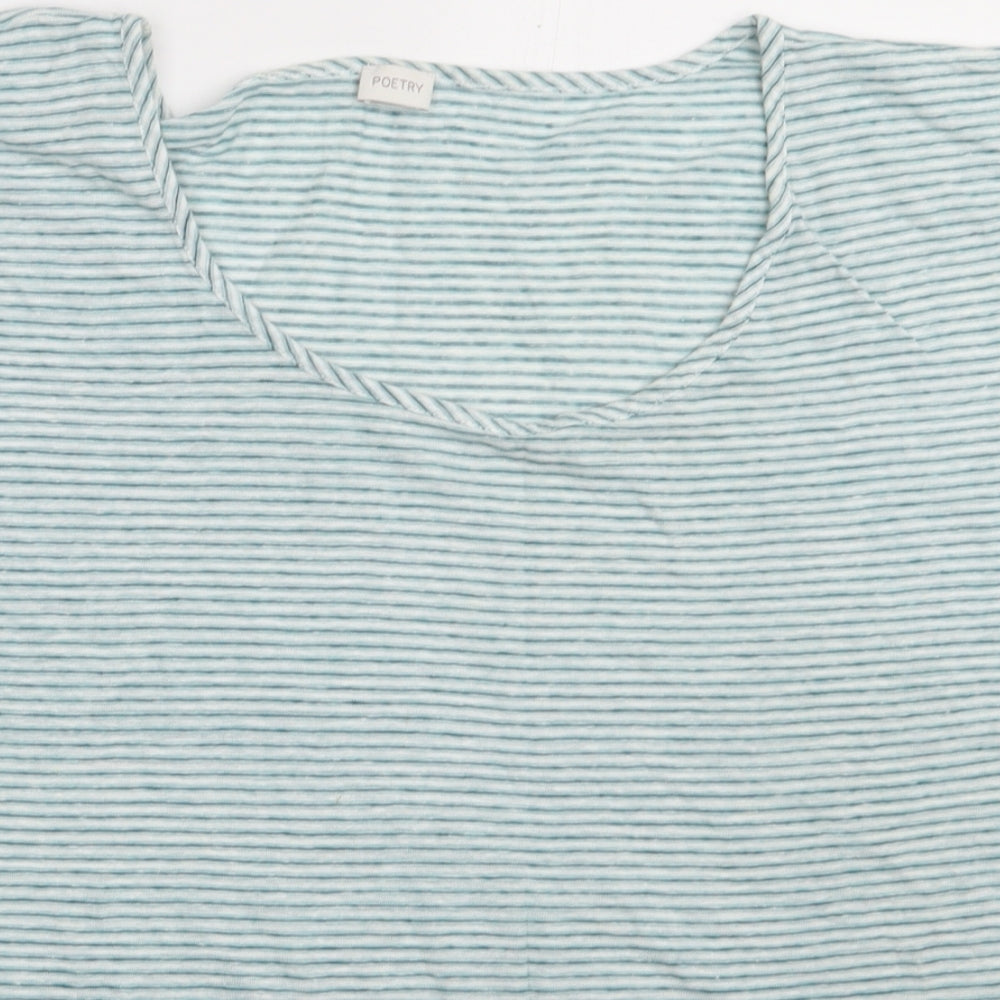 Poetry Womens Green Striped Linen Basic T-Shirt Size 22 Crew Neck