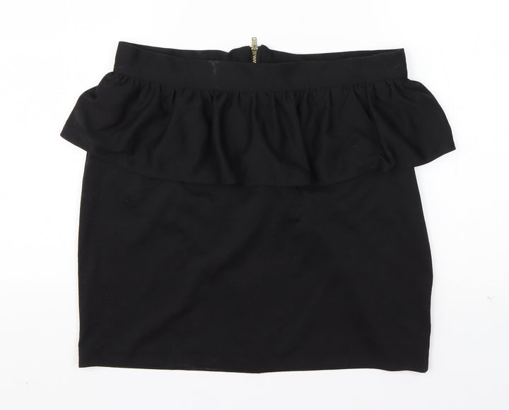 New Look Womens Black Polyester A-Line Skirt Size 12 Zip