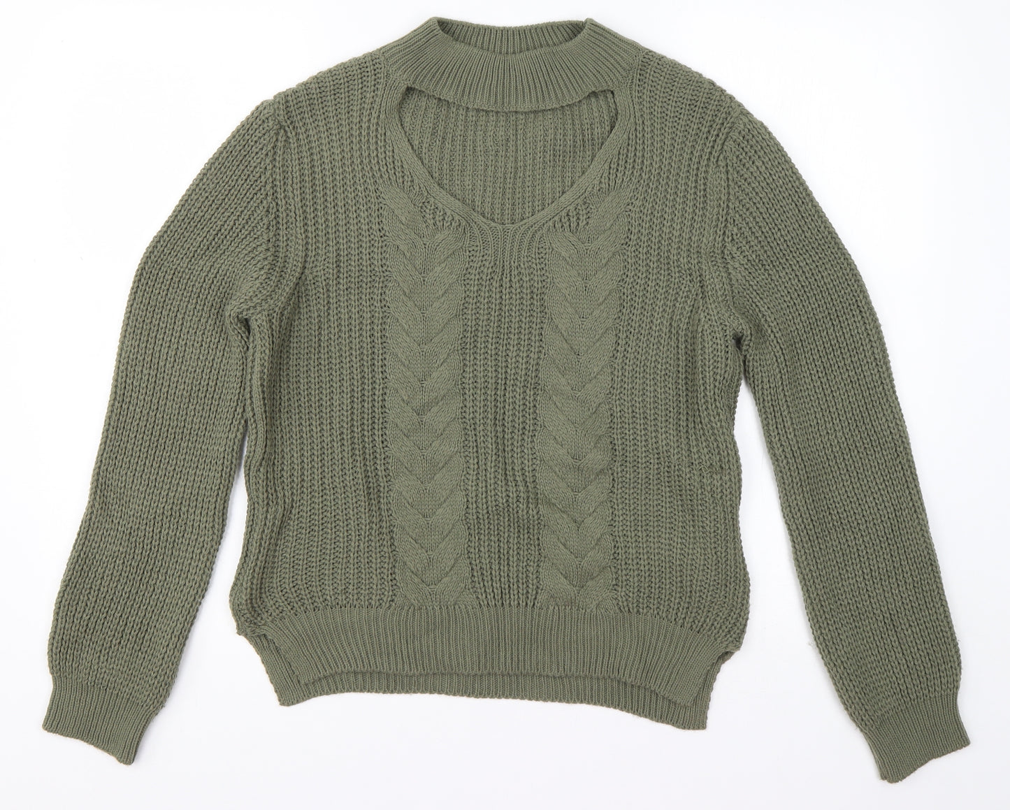 Select Womens Green Crew Neck  Acrylic Pullover Jumper Size M   - Cut Out Neckline