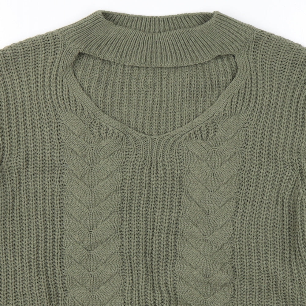 Select Womens Green Crew Neck  Acrylic Pullover Jumper Size M   - Cut Out Neckline