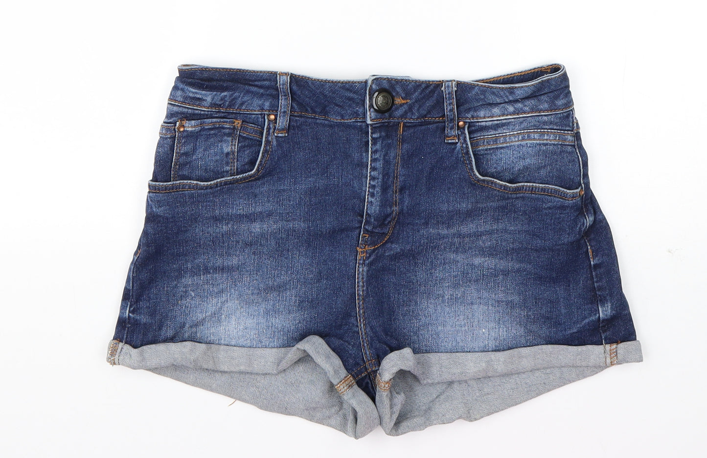 Preworn Womens Blue  Cotton Hot Pants Shorts Size 30 in  Regular Button