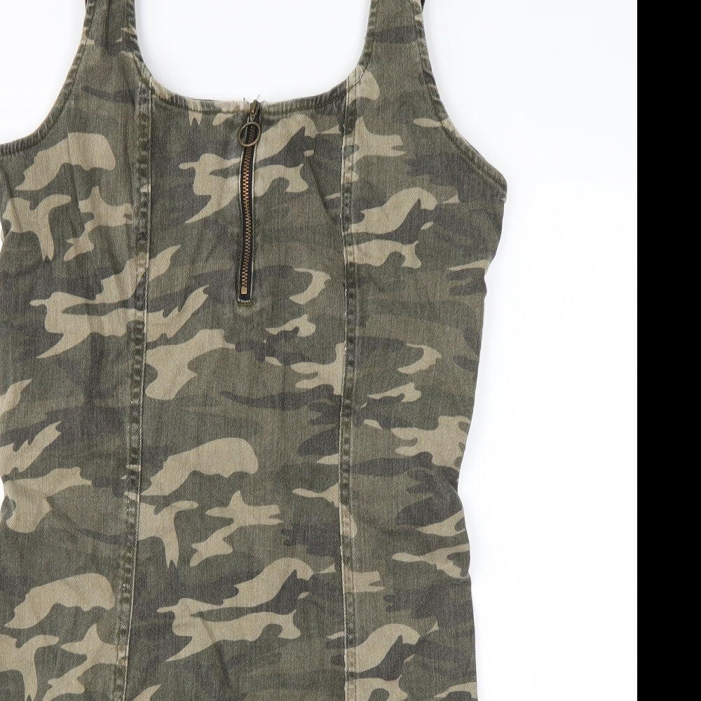 New Look Girls Green Camouflage Cotton Mini  Size 15 Years  Scoop Neck Pullover