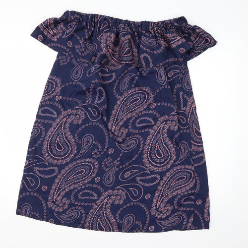 Primark Womens Blue Paisley Polyester A-Line  Size 12  Off the Shoulder Pullover