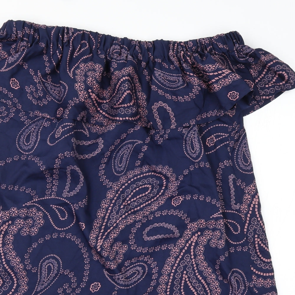 Primark Womens Blue Paisley Polyester A-Line  Size 12  Off the Shoulder Pullover