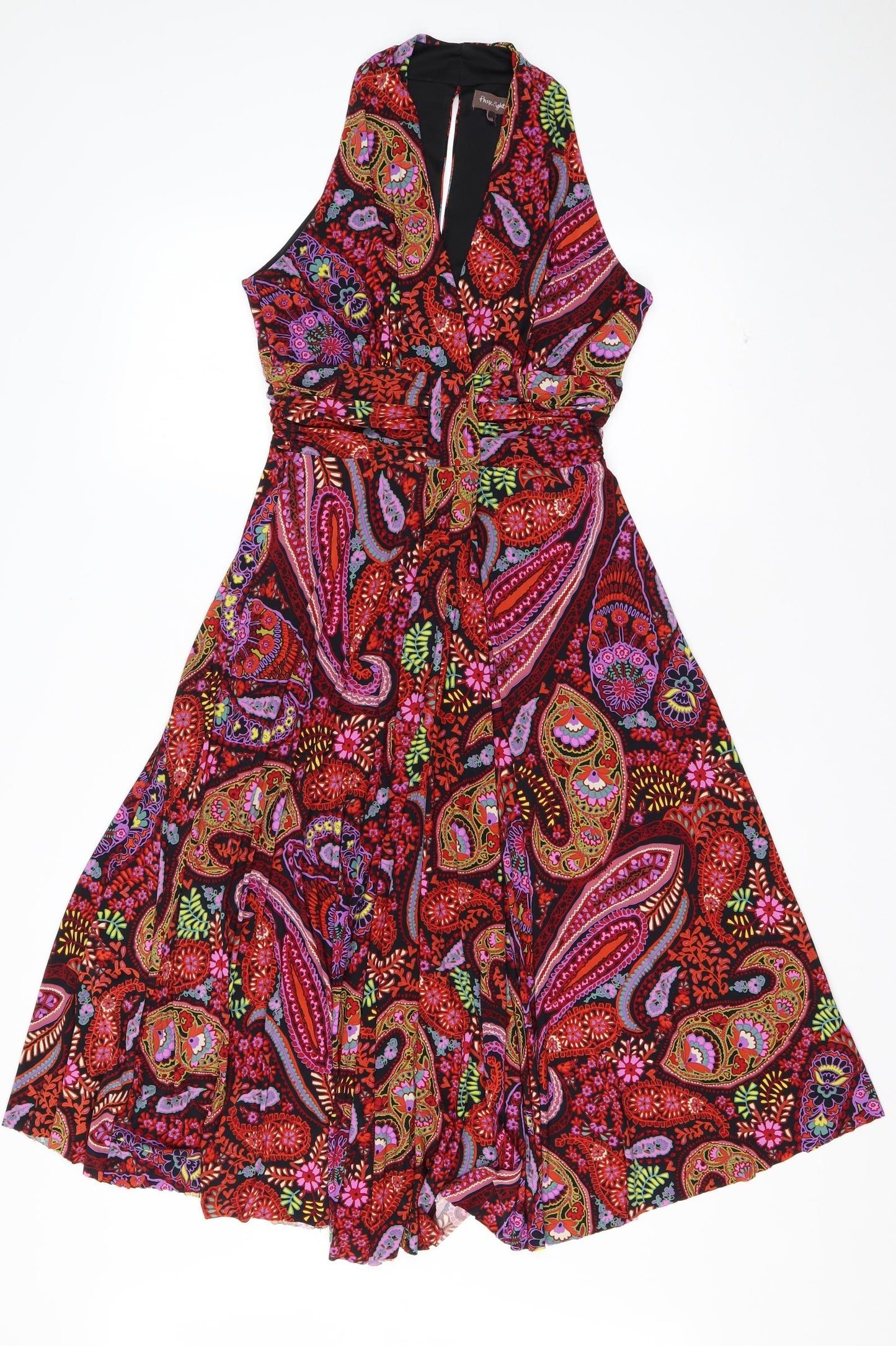 Phase Eight Womens Multicoloured Paisley Polyester Skater Dress  Size 10  V-Neck Pullover