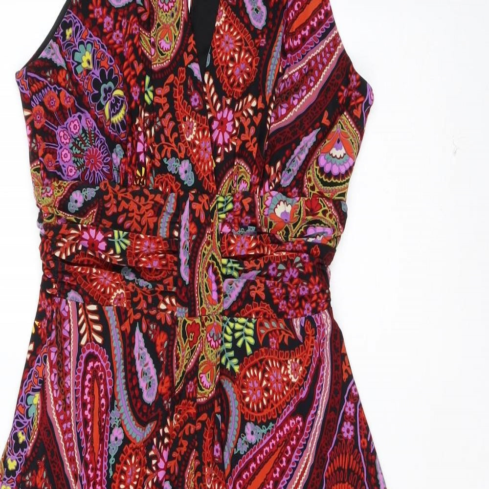 Phase Eight Womens Multicoloured Paisley Polyester Skater Dress  Size 10  V-Neck Pullover
