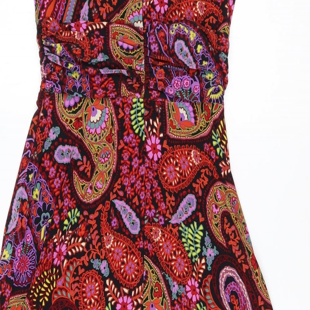 Phase Eight Womens Multicoloured Paisley Polyester Skater Dress  Size 10  V-Neck Pullover