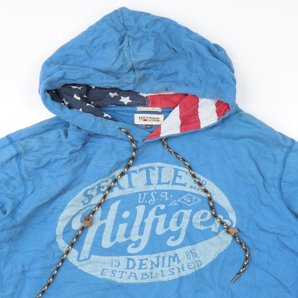 Hilfiger Denim Mens Blue  Cotton Pullover Hoodie Size 2XL