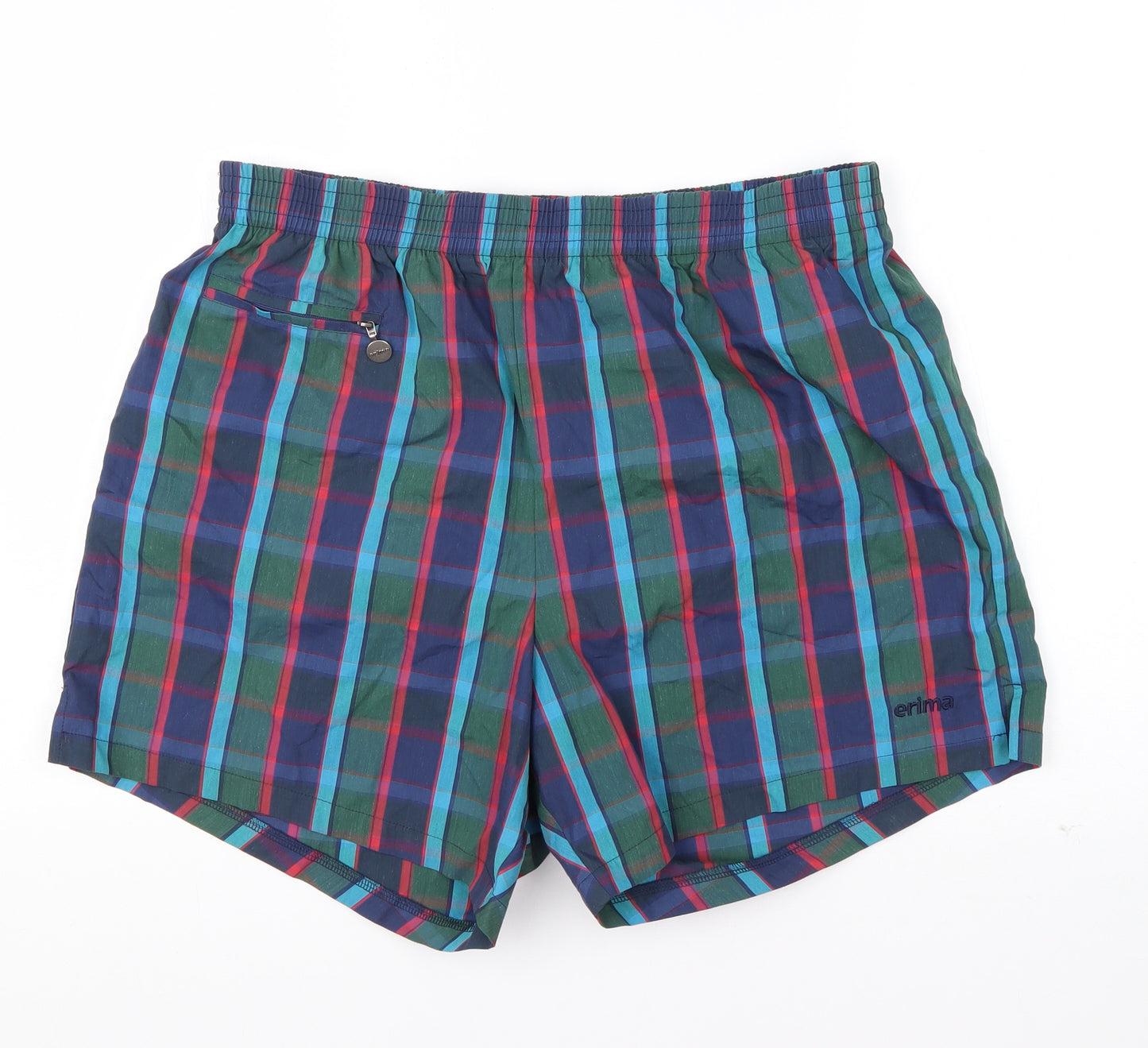 ERIMA Mens Blue Plaid Cotton Sweat Shorts Size 36 in  Regular Drawstring