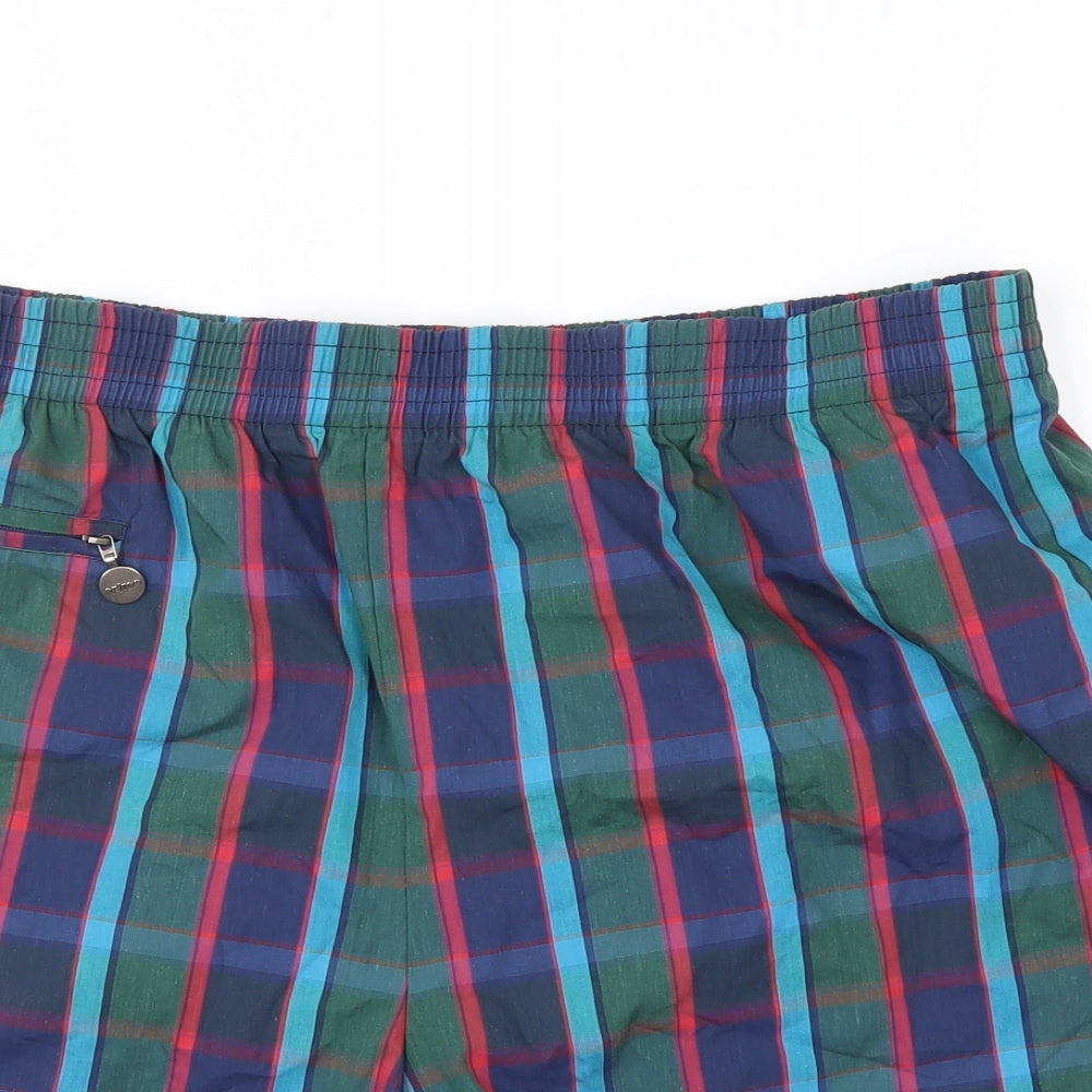 ERIMA Mens Blue Plaid Cotton Sweat Shorts Size 36 in  Regular Drawstring