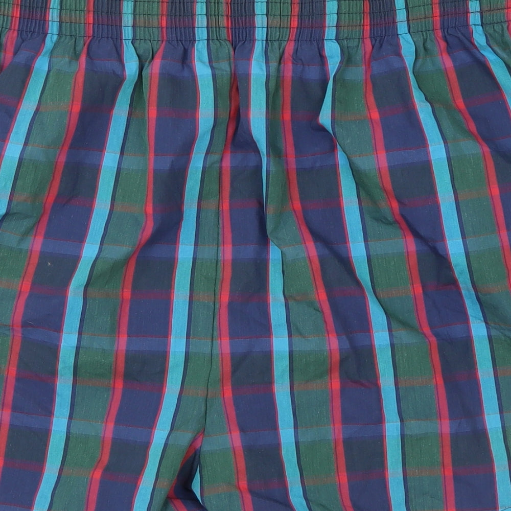 ERIMA Mens Blue Plaid Cotton Sweat Shorts Size 36 in  Regular Drawstring