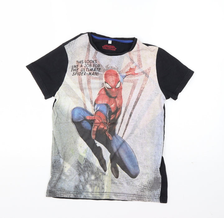 Marks and Spencer Boys Multicoloured Geometric Cotton Basic T-Shirt Size 9-10 Years Round Neck Pullover - Spiderman