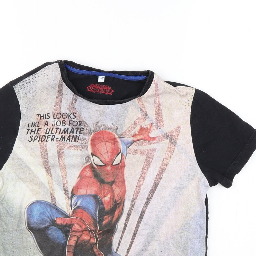 Marks and Spencer Boys Multicoloured Geometric Cotton Basic T-Shirt Size 9-10 Years Round Neck Pullover - Spiderman