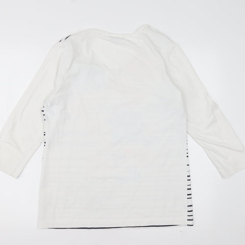 DASH Womens White Floral Cotton Basic T-Shirt Size 12 Scoop Neck