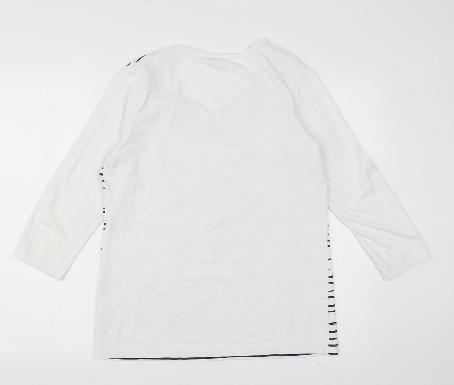 DASH Womens White Floral Cotton Basic T-Shirt Size 12 Scoop Neck