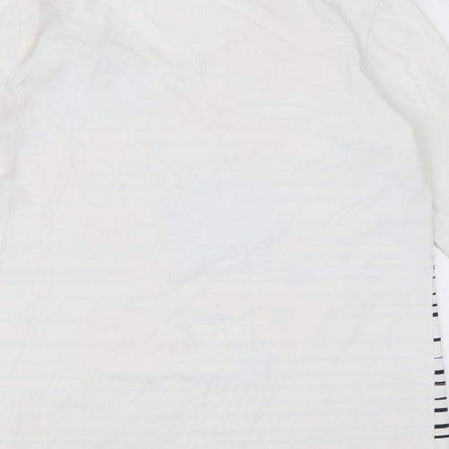 DASH Womens White Floral Cotton Basic T-Shirt Size 12 Scoop Neck