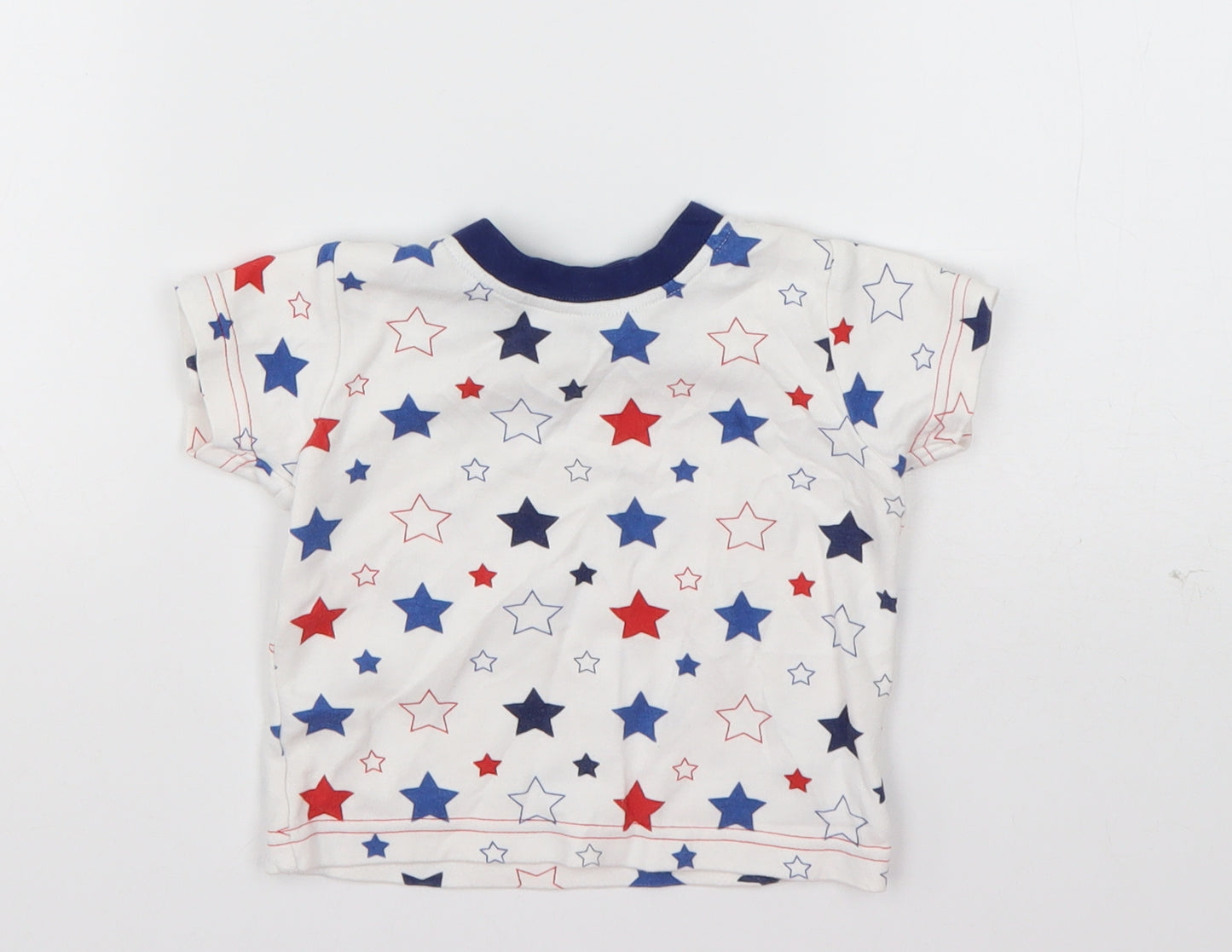 Nutmeg Boys White Geometric Cotton Basic T-Shirt Size 6-9 Months Round Neck Pullover - Stars