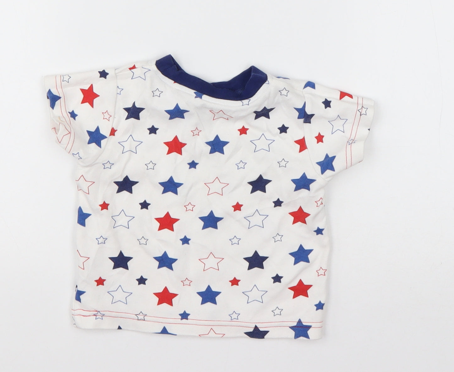 Nutmeg Boys White Geometric Cotton Basic T-Shirt Size 6-9 Months Round Neck Pullover - Stars