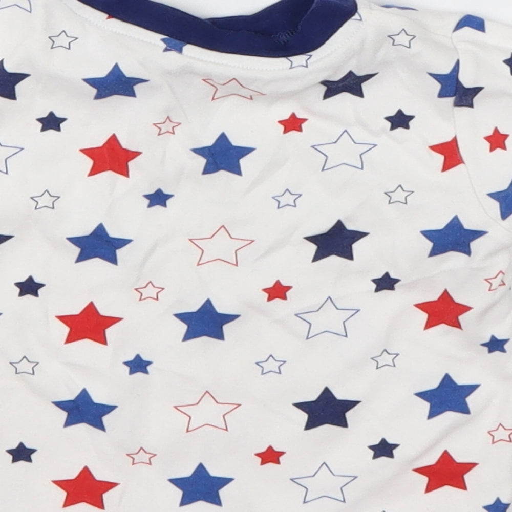 Nutmeg Boys White Geometric Cotton Basic T-Shirt Size 6-9 Months Round Neck Pullover - Stars