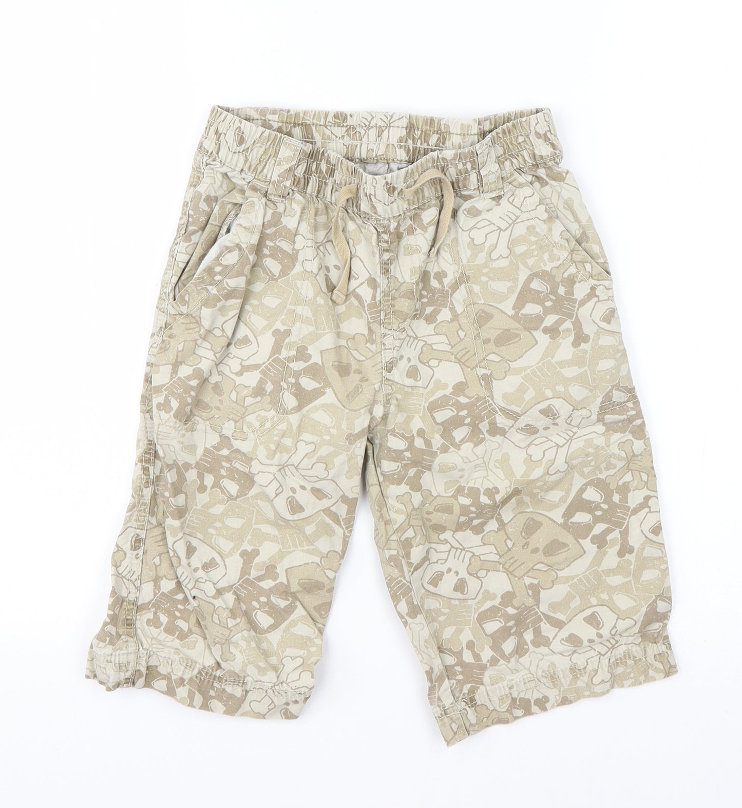 NEXT Boys Green Geometric Cotton Bermuda Shorts Size 9 Years  Regular Drawstring - Skulls