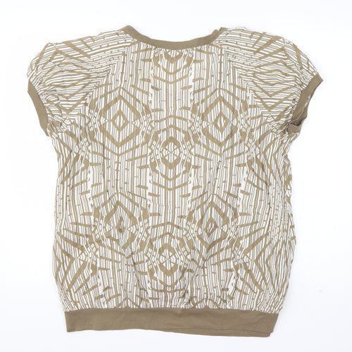 Marks and Spencer Womens Brown Geometric Cotton Basic T-Shirt Size 16 Scoop Neck