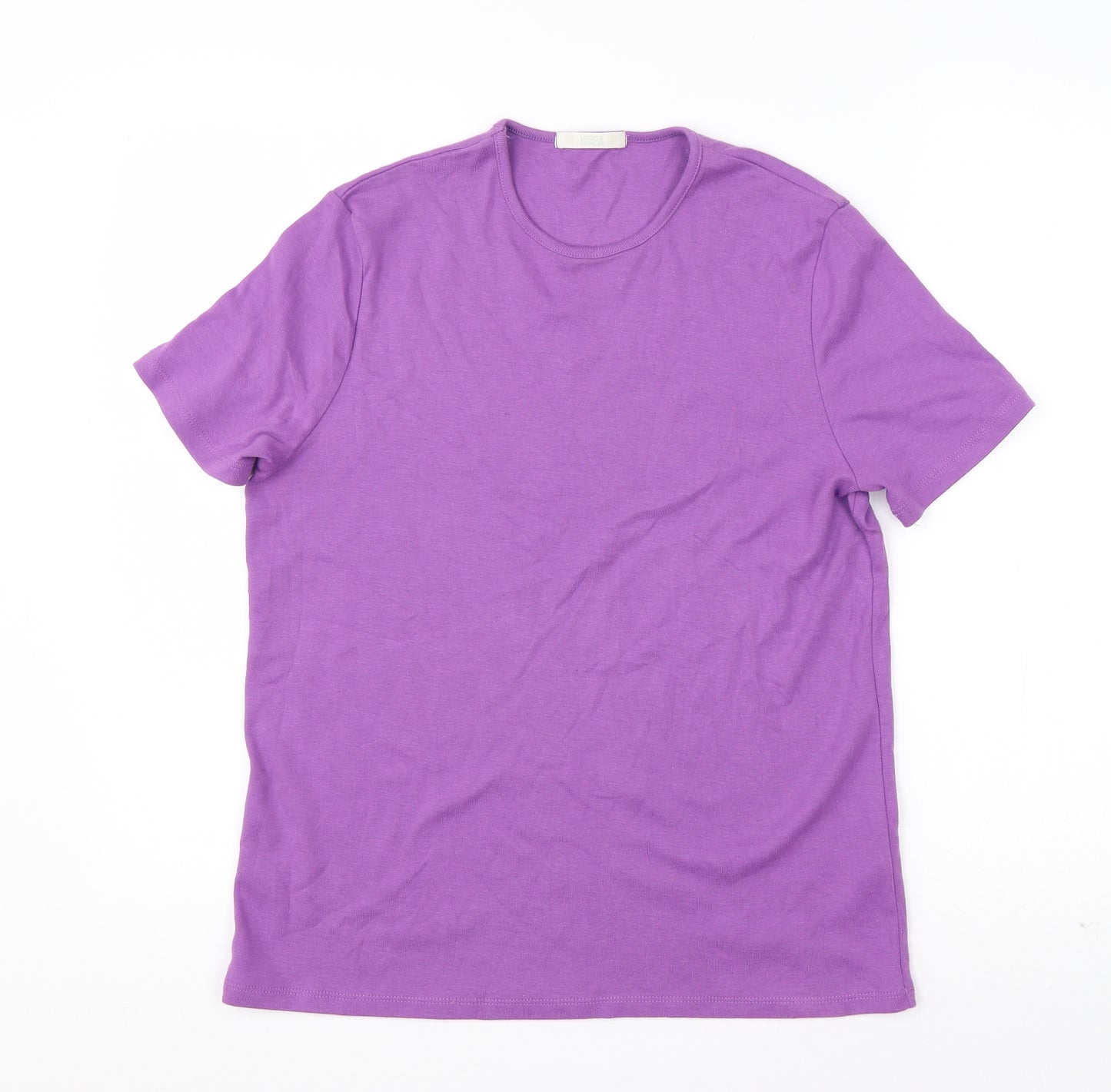 Marks and Spencer Womens Purple  Cotton Basic T-Shirt Size 14 Round Neck