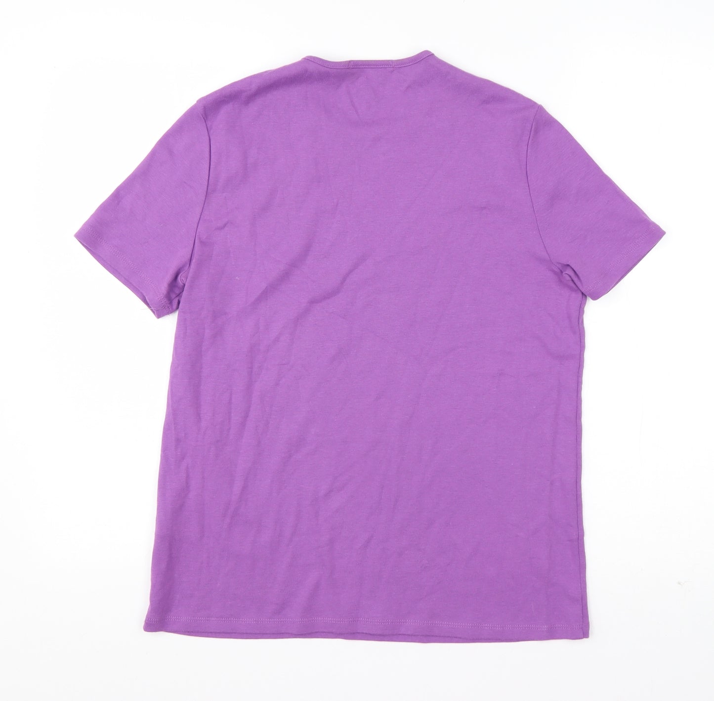 Marks and Spencer Womens Purple  Cotton Basic T-Shirt Size 14 Round Neck