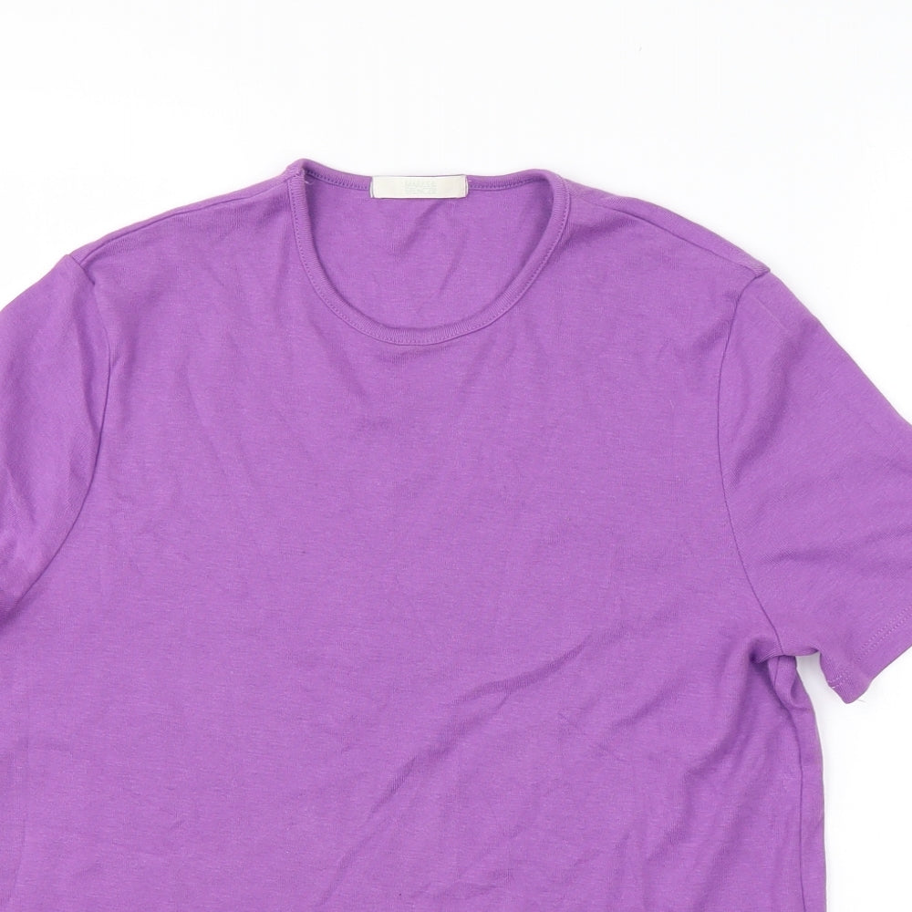 Marks and Spencer Womens Purple  Cotton Basic T-Shirt Size 14 Round Neck
