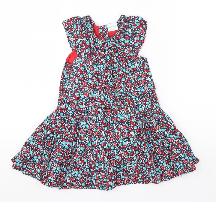 Mini Club Girls Blue Geometric Cotton A-Line  Size 18-24 Months  Round Neck Pullover