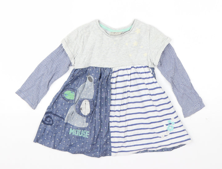 NEXT Girls Blue Striped Cotton T-Shirt Dress  Size 18-24 Months  Round Neck Pullover