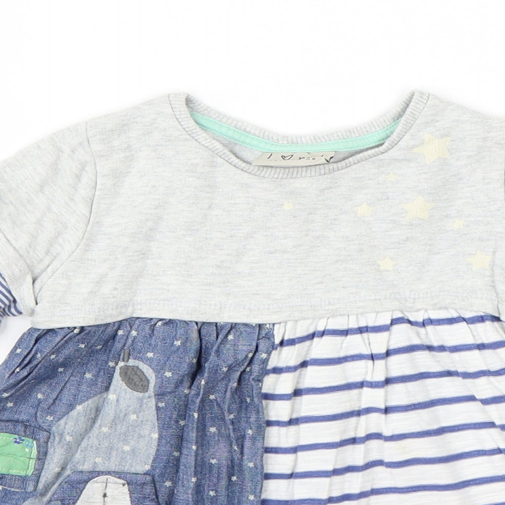 NEXT Girls Blue Striped Cotton T-Shirt Dress  Size 18-24 Months  Round Neck Pullover