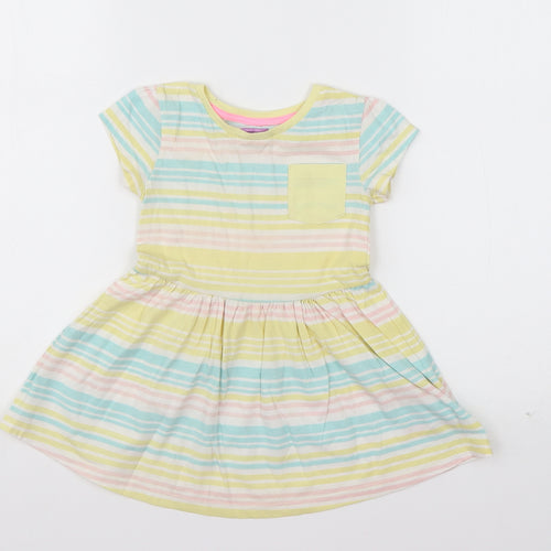 F&F Girls Yellow Striped Cotton T-Shirt Dress  Size 18-24 Months  Round Neck Pullover