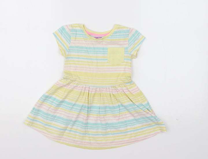 F&F Girls Yellow Striped Cotton T-Shirt Dress  Size 18-24 Months  Round Neck Pullover