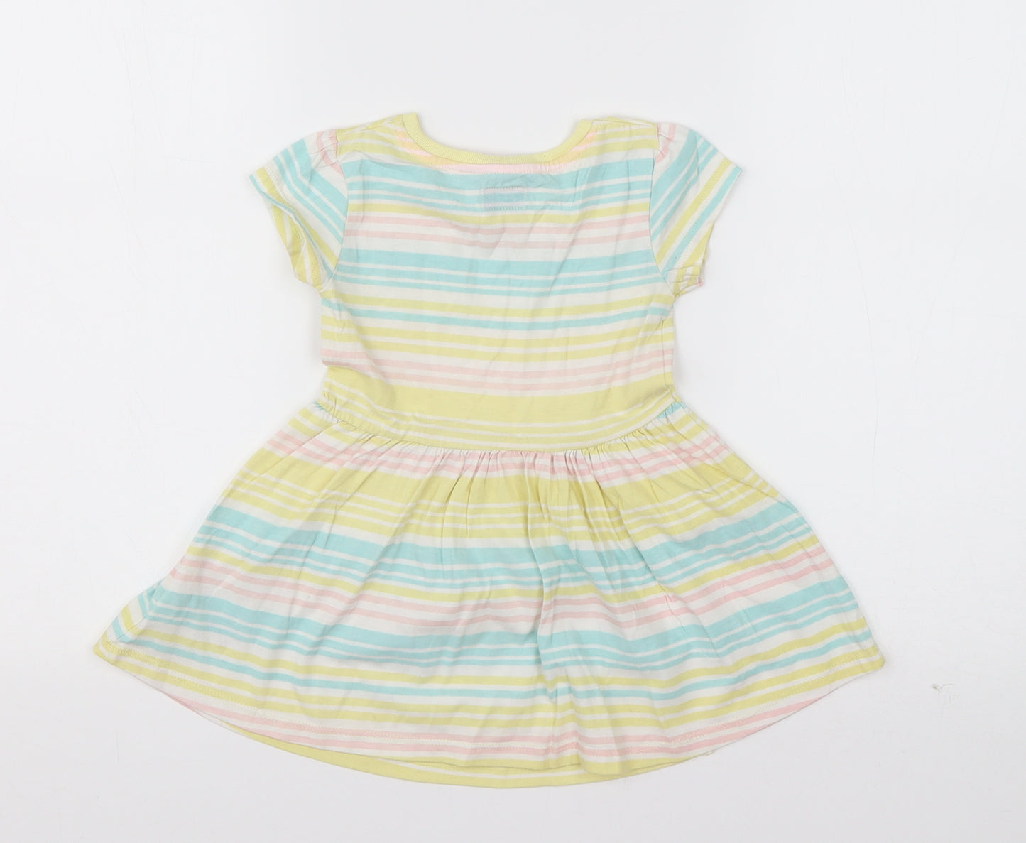 F&F Girls Yellow Striped Cotton T-Shirt Dress  Size 18-24 Months  Round Neck Pullover