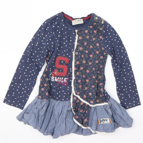 NEXT Girls Blue Geometric Cotton T-Shirt Dress  Size 18-24 Months  Round Neck Pullover - Smile