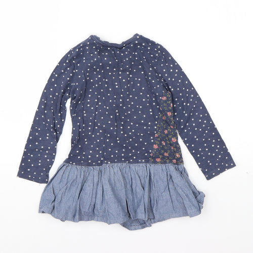 NEXT Girls Blue Geometric Cotton T-Shirt Dress  Size 18-24 Months  Round Neck Pullover - Smile