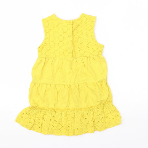 Mini Club Girls Yellow  Cotton T-Shirt Dress  Size 18-24 Months  Round Neck Pullover