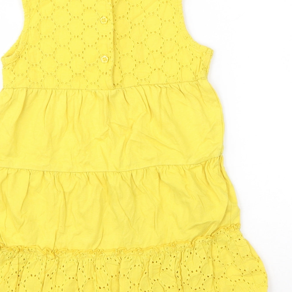 Mini Club Girls Yellow  Cotton T-Shirt Dress  Size 18-24 Months  Round Neck Pullover