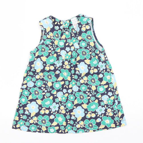 Mini Club Girls Green Floral Cotton T-Shirt Dress  Size 18-24 Months  Round Neck Pullover