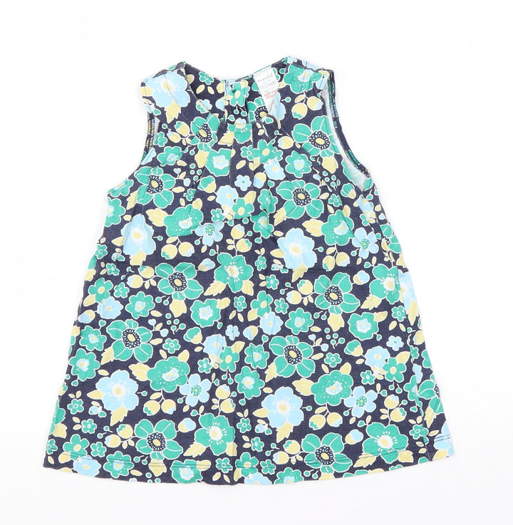 Mini Club Girls Green Floral Cotton T-Shirt Dress Size 18-24 Months Round Neck Pullover