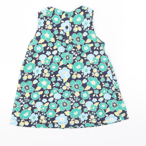 Mini Club Girls Green Floral Cotton T-Shirt Dress  Size 18-24 Months  Round Neck Pullover