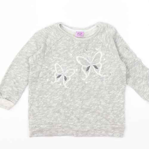 F&F Girls Grey  Cotton Pullover Jumper Size 18-24 Months  Pullover - Butterfly