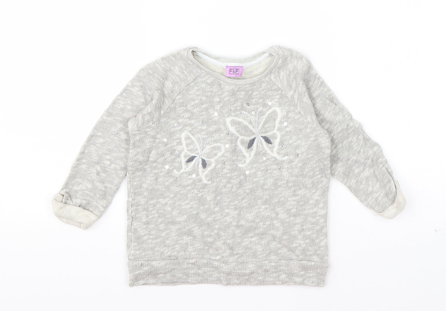 F&F Girls Grey  Cotton Pullover Jumper Size 18-24 Months  Pullover - Butterfly