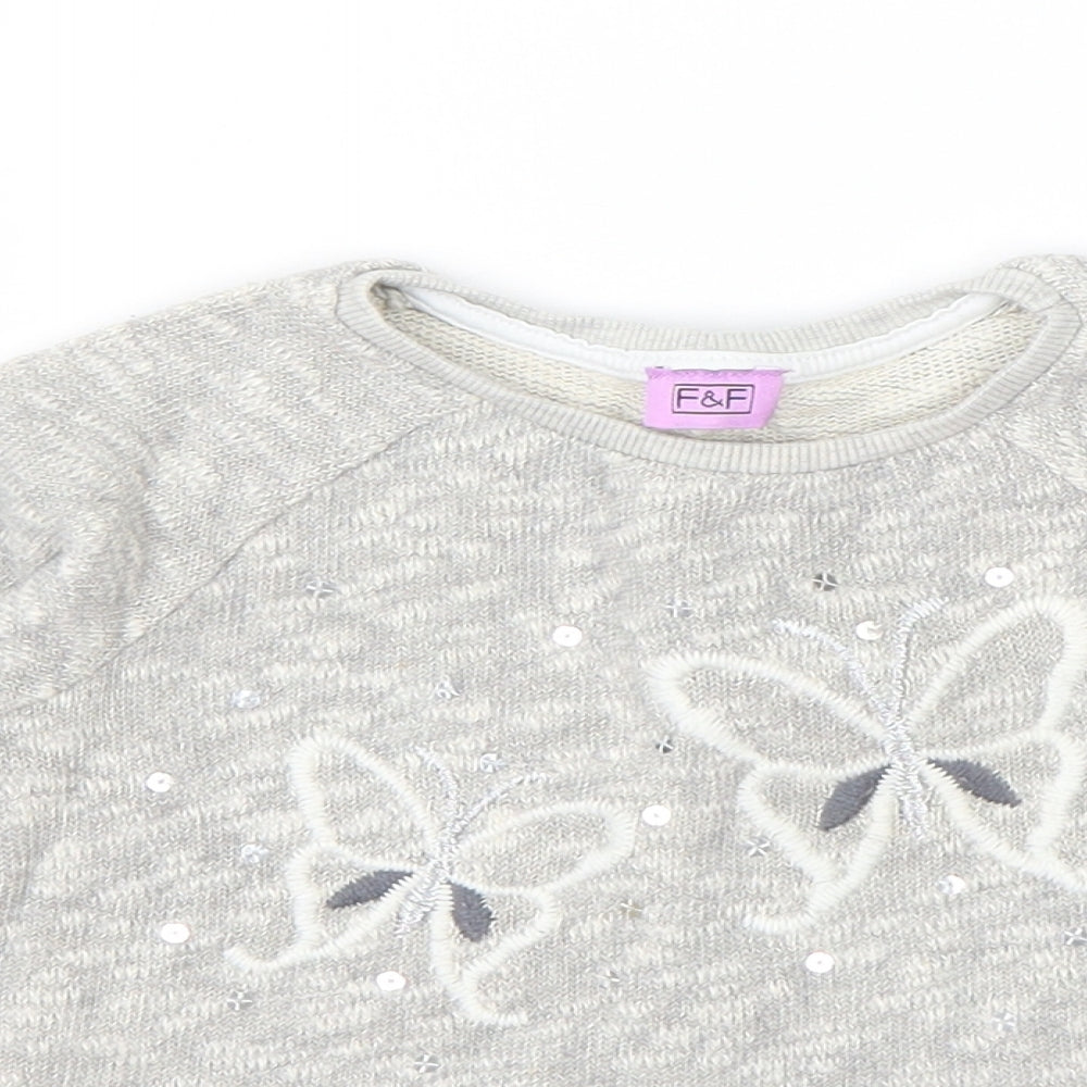 F&F Girls Grey  Cotton Pullover Jumper Size 18-24 Months  Pullover - Butterfly